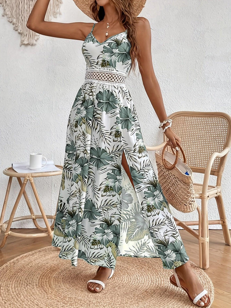 Vestido com alças finas com estampa flora