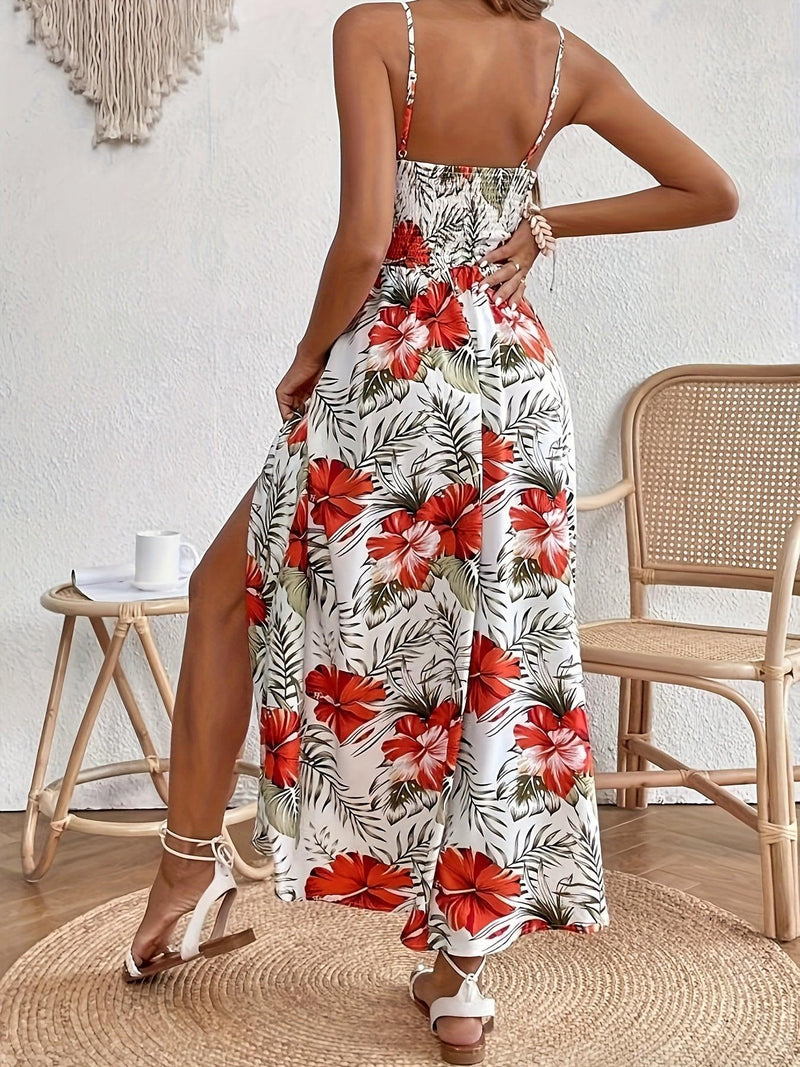 Vestido com alças finas com estampa flora