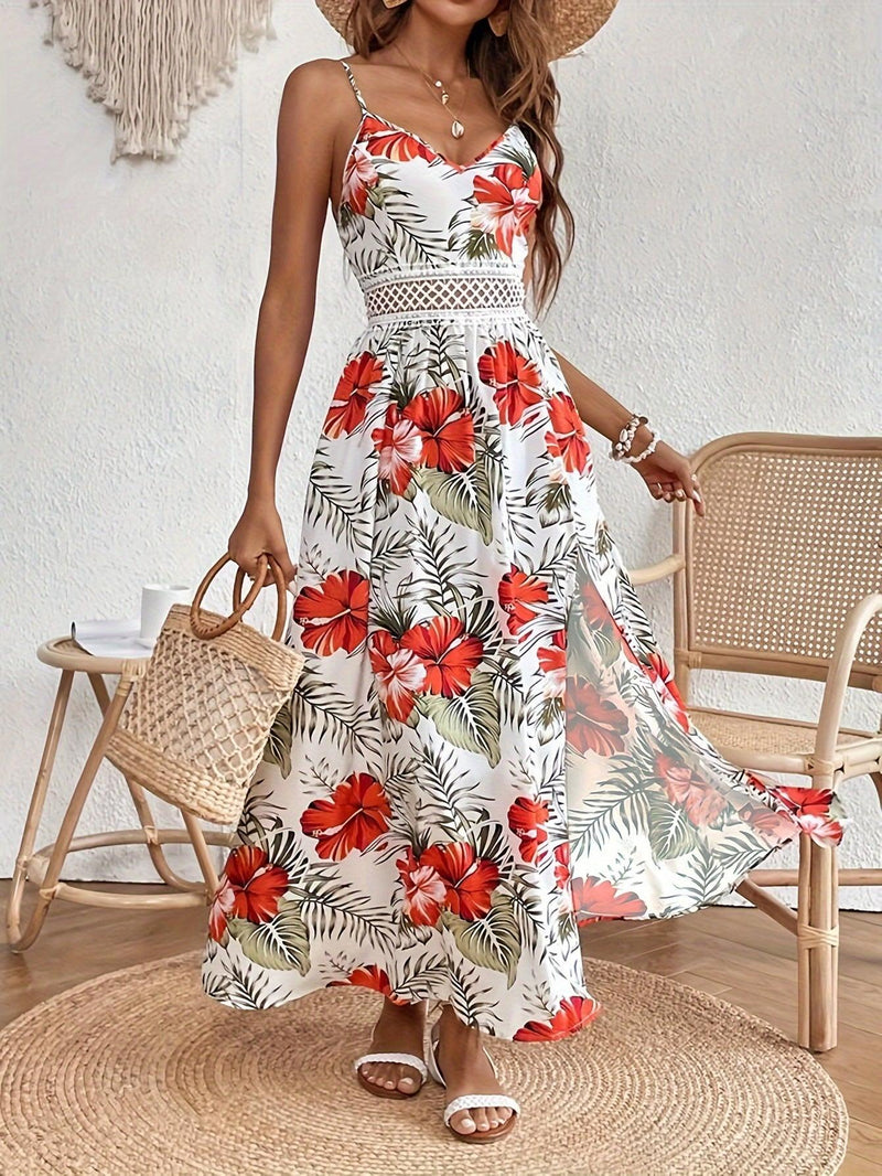 Vestido com alças finas com estampa flora